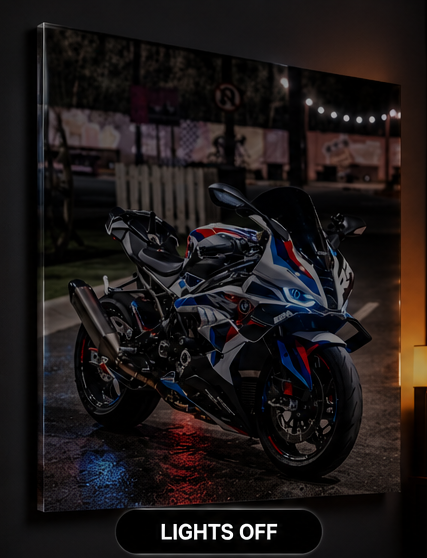 BMW S1000RR motorcycle wall art with illumination switched off
