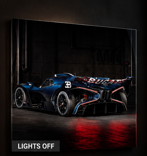 Bugatti Bolide wall art with lighting switched off