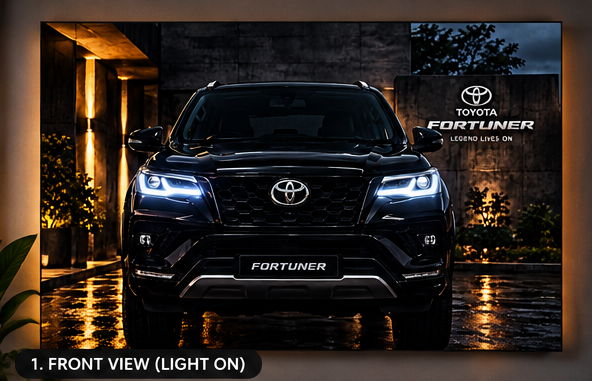 Toyota Fortuner LED light poster with illuminated headlights