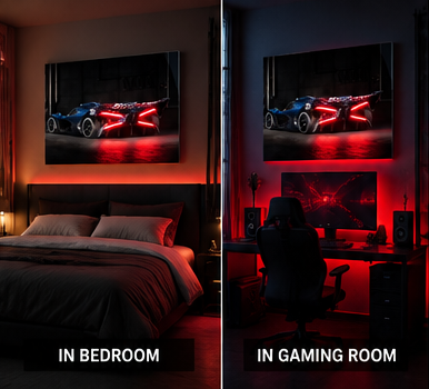 Bugatti Bolide acrylic wall poster in a modern bedroom