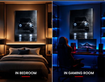 Black G-Wagon LED wall poster in a gaming room