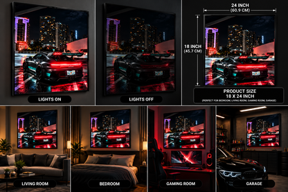 Porsche GT3 RS wall art size guide showing 18 × 24 inches